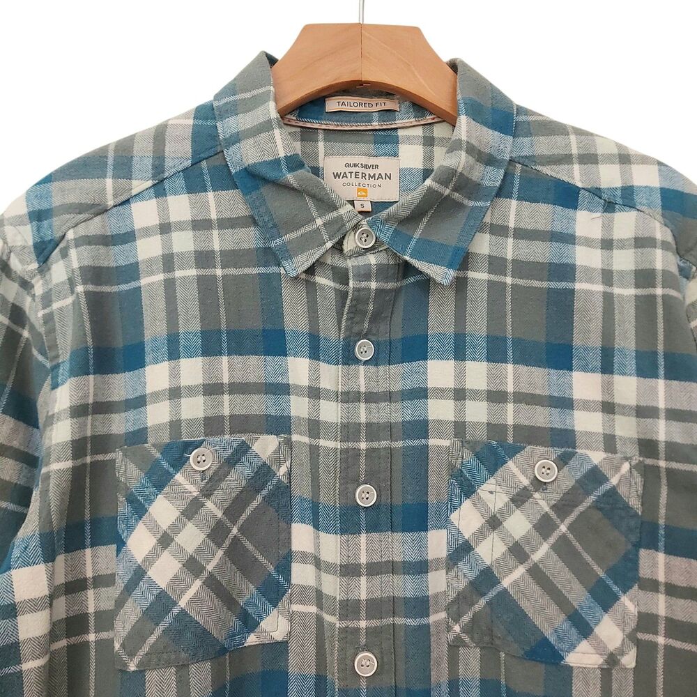 Quiksilver Waterman Mens Small Green Flannel Shirt Plaid Tailored Fit Casual - Picture 2 of 12